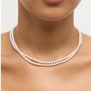 NWT Elegant Double Strand Freshwater White Pearl Necklace